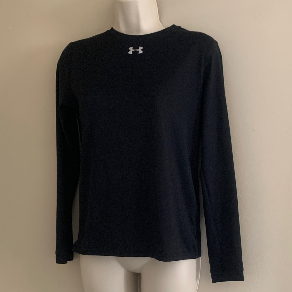 Under Armour Women's Black Long Sleeve Crew Top with White Logo back to school